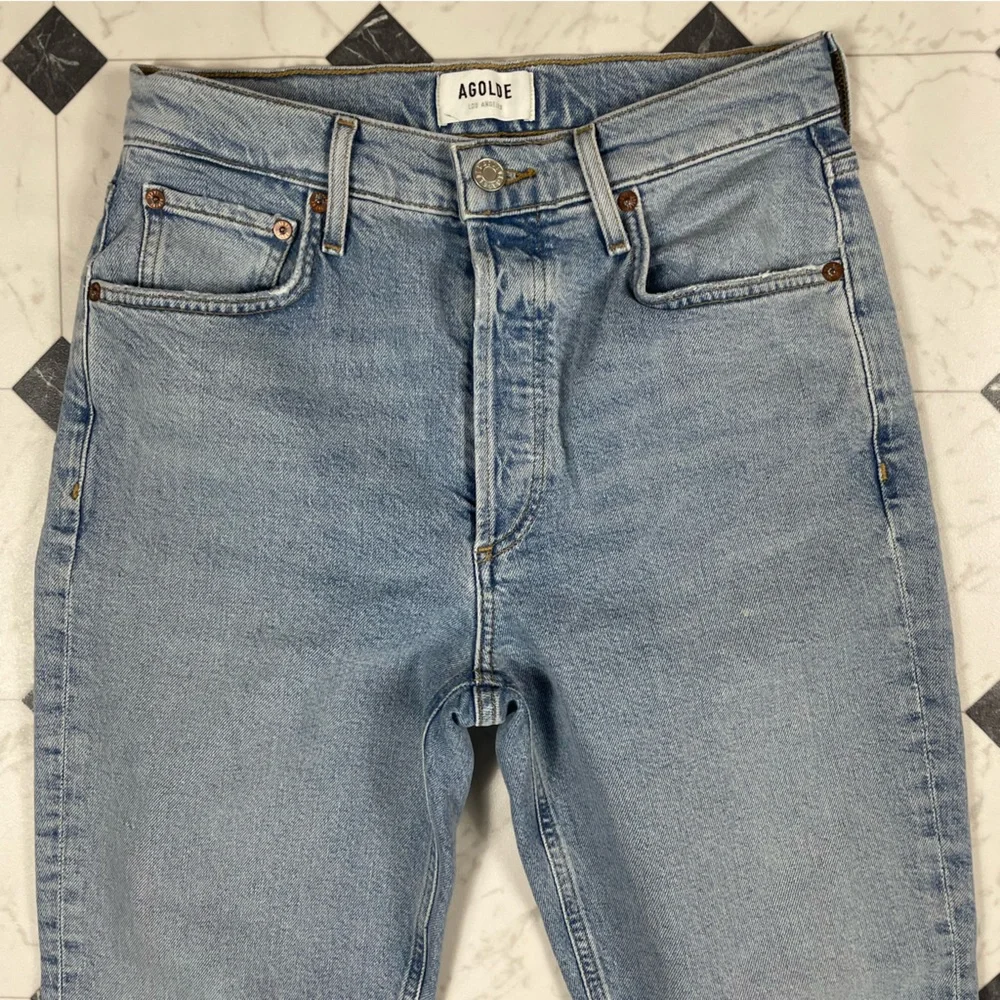 Agolde Riley High Rise Straight Crop Jeans in Dynamic Light Blue Women Sz 26 - Picture 3 of 9